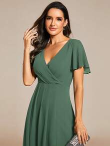 EVERPRETTY Đầm phù dâu xếp ly thanh lịch, đầm dạ hội, đầm dự tiệc cưới - Màu xanh Ô liu - Xem 6