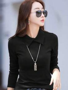 Chemise de corps noire élégante et affinante à col roulé, polyvalente et mettant la silhouette en valeur, nouveau design automne/hiver pour femmes