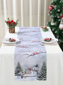 1 pieza Camino de mesa navideño, mantel de poliéster con estilo de muñeco de nieve y copos de nieve para decoración navideña del hogar, centro de mesa, decoración de fiesta de Navidad, suministros de cocina navideños, regalos de Navidad, decoración de Año Nuevo 2026