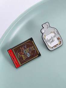 2pcs Bottle Books Enamel Needles Creative Fun Brooch Collar Badge Jewelry Gift For Friends - Multicolor - View 5