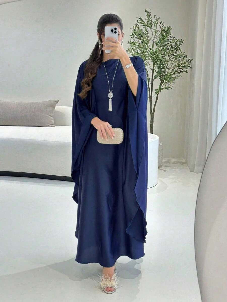 1pc Matte Satin Soft Loose Comfortable Stylish Versatile Abaya, Suitable For Muslim Women's Daily Wear