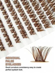 100pcs Brown Single Lashes, D-Curl Thick Stem 9-16mm, DIY False Eyelashes, Natural & Voluminous, Reusable, Suitable For Daily, Wedding, Date, Party, Music Festival, Spring Travel - D - 查看 3