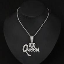 Hip Hop Zinc Alloy Crown QUEEN Letter Full Diamond Pendant Elegant Personality Necklace Jewelry
