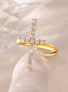 1PC Zirconia Cross Rings For Women Adjustable Stainless Steel Cross Ring Design Luxury Wedding Jewelry Gift 2025