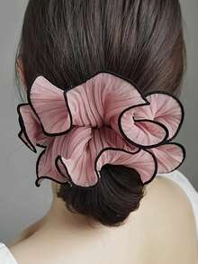 1/4个流苏设计布艺发圈 - 时尚纯色雪纺发圈，时尚褶皱发圈，适合女士发型，多功能日常发饰，青少年及成人弹力发圈套装，发圈，可用于沐浴、化妆、洗脸、扎马尾辫等场合。