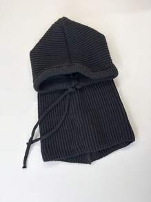 1pc/2pcs Women Black Balaclava Hat With Drawstring Detachable Collar, Wool Blend Neck Warmer Ski Mask, Outdoor Winter Knit Face Cover Scarf Hood, Suitable For Cold Weather, Random Style Delivery, Christmas Gift - Black - View 8