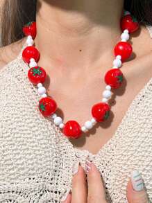 1pc Women's Fashion Tomato Necklace, Unique Handmade Design Sweet & Elegant, Suitable For Daily Wear, Party, Music Festival, Wedding Or Any Occasion