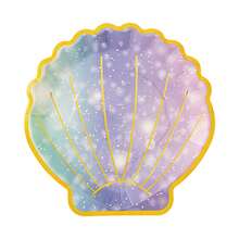 10pcs Iridescent Shell Design Paper Plates, Mermaid Theme Party Supplies, Tableware For Birthday, Holiday, Underwater Party