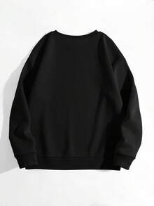 DEAR MOLLY Why Not Rhinestone Embellished Casual Loose Fit Crew Neck Sweatshirt For Women, Suitable For All Seasons - Black - View 3