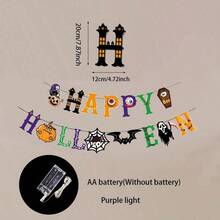 Halloween Decoration String Lights Banner With Hangers, Includes Bats, Pumpkins, Ghosts, For Halloween Party And Outdoor Decoration (Batteries Not Included) - Banner+Light - View 5