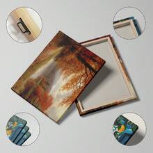 1 pieza Cuadro de arte de pared de paisaje de otoño vintage con impresión de hojas de arce, pintura al óleo de bosque con ambiente otoñal, póster rústico de decoración de otoño para sala de estar, dormitorio o decoración de habitación de estudiante, regalo para ella, sin marco o con marco - Multicolor - Ver 2