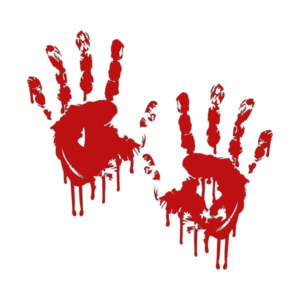 1 Pair Of Palm Car Stickers Red Handprint Blood Stickers Halloween Bloody Hand Reflective Car Body Stickers