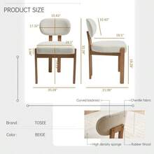 Modern Farmhouse Dining Chairs Set Of 2, Chenille Fabric Kitchen Chair With Rubber Wood Legs Armless Upholstered Accent Chairs For Dining Room Kitchen Island Home - 米色 - 查看 2