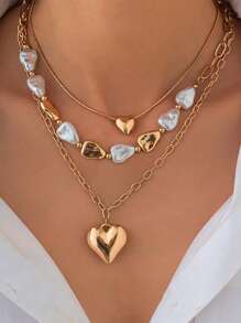 3 Stücke/Set minimalistischer mehrlagiger Halskette, modische Herz-Quasten-Choker-Halskette, asymmetrische Metall-Halskette, vielseitig