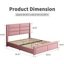 LED Bed Frame With Headboard And Footboard, PU Leather Upholstered Bed Frame, Bedroom Furniture With Wooden Slats Support, No Box Spring Needed, Easy Assembly, Twin/ Full/ Queen ( USB LED Strips) - 粉色 - 查看 8