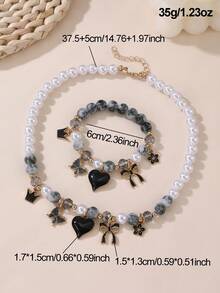 2pcs/Set Girls' Starfish, Shell, Heart, Butterfly & Pearl Beaded Necklace And Bracelet Set, Suitable For Vacation And Daily Decoration - Starfish Shell Necklace Bracelet Set - View 6