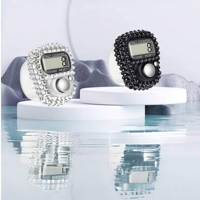 6 Color Options Sparkling Rhinestone Finger Tally Counter, Portable Digital Display Clicker For Golf, Fitness, Prayer, Event Counting, Resettable Mini Tasbih Ring