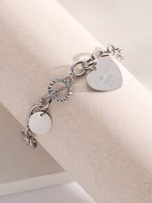 1件心形合金手链，配个性化字母吊坠，设计优雅 - 銀色 - 查看 5