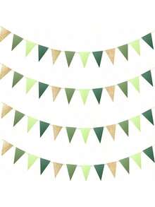 2/4 pièces Décoration de bannière triangle doré vert, fournitures de fête végétale, fanions pour Nouvel An, anniversaire, salle de classe, anniversaire, décoration de remise des diplômes, drapeaux 10 pi/5 m. Ajuster la longueur arbitrairement
