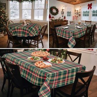 1/36 st. julduk med rutmönster i rött, grönt och beige - digitaltryckt - rektangulär och rund, tvättbar polyester, lämplig för inomhusmatsal, familjesammankomster, presenter, högtidsfester, vardagsrum, kök, hotellevenemang