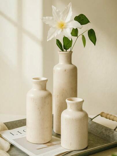 Dekorative Vase - Wabi-Sabi/Rustikaler Stil Heimdekoration, cremefarbig, in 3 Größen erhältlich, einzeln verkauft