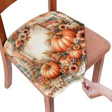 1/4/6/40pcs Autumn, Pumpkin, Book Page Lace And Flowers Printed Removable Full-Cover Stretchable Milk Fiber Fabric Chair Covers ,Restaurant Chair Covers - Square Chair Cushion Covers For Restaurant Kitchen Dining Hotel Seat Covers Removable Soft Cushion Chair Covers