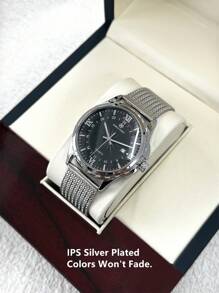 Pablo Raez ساعة رجالية أعمال ساعة معصم للرجال، هيكل من الفولاذ المقاوم للصدأ SUS304 بغلاف فضي، إطار فاخر أسود، جلد ناعم ومريح من الميكروفيبر، قطر كبير مع تاريخ، مقاوم للماء 50 متر، ساعة كوارتز رياضية كاجوال جديدة كهدية رائعة للأصدقاء أو عائلة الأب، مناسبة للحياة اليومية والعمل والحفلات