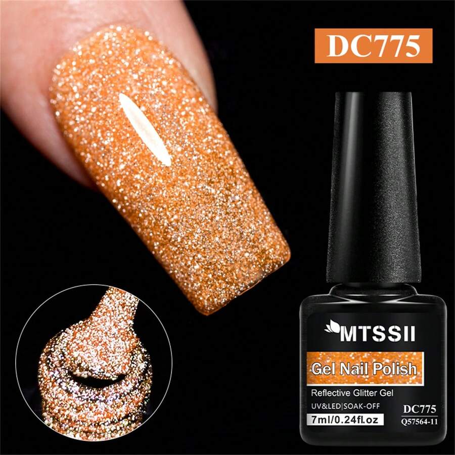 Mtssii 7ml Champagne Gold Sliver Reflective Nail Gel Polish Sparkling Shining Glitter Pink Red Color Nail Supplies Semi Permanent Soak Off UV Gel Varnish Sparkle Effect Nail Art Manicure - 彩色 - 查看 1