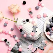 6/34/55/56/100pcs 3D Highlands Cow Focal Point Daisy Flower Silicone Beads Hexagon Silicone Beads Suitable For DIY Crafts Jewelry Necklace Bracelet Keychain Making - 3D Highland Cattle Series - View 2