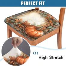 1/4/6/40 piezas Cubiertas de silla de fibra de leche estirables y extraíbles con estampado de hojas de otoño, girasoles y calabazas, para restaurante, cocina, comedor, hotel - Fundas de cojín de silla cuadradas extraíbles y suaves