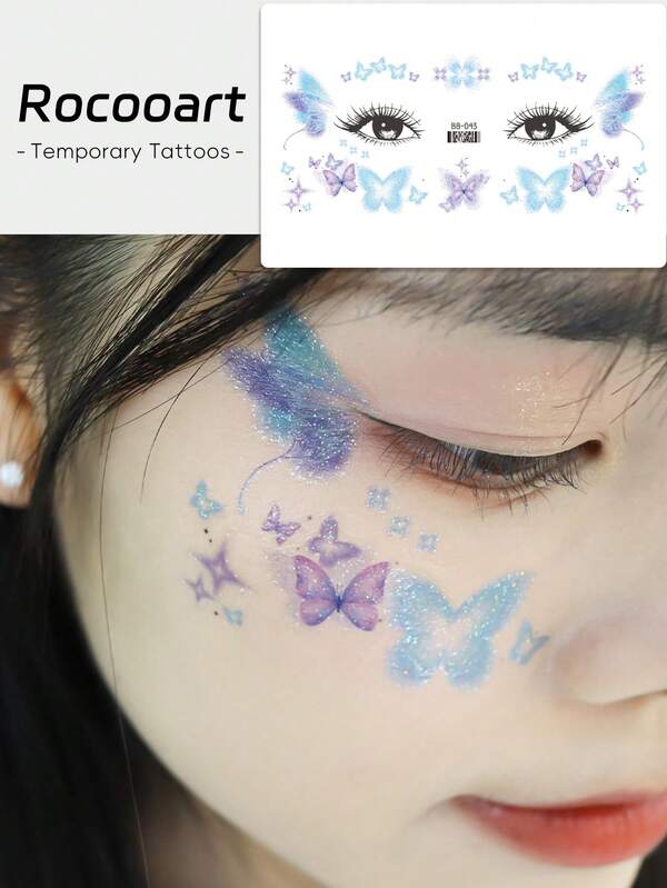 1 قطعة وشم مؤقت على شكل فراشة مزخرفة، مناسب لمكياج وجه السيدات، هدية لحفلة عيد الميلاد، ديكور فراشة