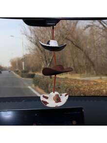 1 pieza Sombrero de vaquero occidental y decoración colgante de girasol con estampado de vaca, material de EVA, accesorio de decoración interior de automóvil, colgante de fieltro hecho a mano mini, llavero pequeño regalo - Multicolor - Ver 5