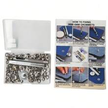 Zestaw narzędzi do przelotek 100 szt. (6/8/10/12 mm) Zestaw miedzianych przelotek z otworem, dziurkacz, narzędzia do ustawiania przelotek do odzieży, skóry, pasków, tkaniny, z stemplem i dziurkaczem do tworzenia biżuterii - trwałe narzędzia żelazne do skóry, pasków, odzieży i zasłon - zawiera torbę do przechowywania, zestaw przelotek | Narzędzia do dziurkowania | Trwałe narzędzia