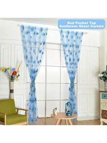 6PCS Sun Sunflower Curtains Kitchen Decoration Small Window Gauze Yellow Curtains Room Scarf Door Bed Bedroom Living Room Curtain Panel Flower Curtain Panel (Yellow, Blue, Green). - Nhiều màu - Xem 3