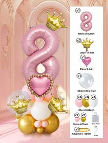 25pcs/Set Royal Princess Theme Luxury Party Decoration Balloon Set - Includes 32-Inch (Approx. 80cm) Deluxe Number Balloons (0-9 Silver/Pearl Pink/Purple/Gold), 18-Inch Clear Balloons, 10-Inch Romantic Heart Balloons (Red/Purple/Pink/Blue), And Exquisite Mini Balloons (Gold Crown/Silver Crown/Shell/Rose/Snowflake), Perfect For Frozen, Ice Palace Theme/Underwater Kingdom Theme/Magic Castle Theme/Rose Garden Theme And Other Royal Princess Style Celebrations, Baby Shower - Multicolor - View 12