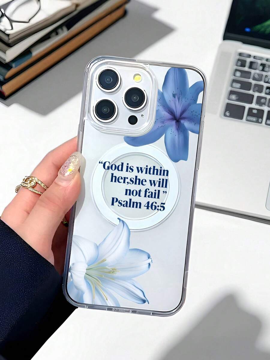 Blue And White Lilies Bible Verse Christian Print Pattern Premium Magnetic Phone Case For Compatible With IPhone 16e/16/15/14/13/12/11/ProMax/Pro/Plus/XSMax/XS/X, For Compatible With Samsung Galaxy S22/S23/S24/Plus/FE/Ultra,Fashion Female Summer Unique Cases Transparent Shockproof Anti-Drop Ultra-Thin Design Acrylic+Tpu Hard Back Non-Yellowing Clear Protection Cover Men Casing Girl Women Ultimate Protective Fundas Para Protectores De Celulares Accessories Friend Gift Aesthetic Protector Forro De Teléfono - 無色 - 查看 1