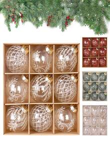 9 Pcs Christmas Baubles - Clear Christmas Tree Baubles, 8cm Painted Holiday Wedding Bauble Set | Shatterproof Ornaments For Christmas Tree Decoration, Premium Hanging Tree Pendant Ornaments For Decor,Transparent Christmas Balls, Christmas Tree Pendants, Christmas Tree Decorations Christmas Decorations Winter Room Decor Christmas Decorations Home Christmas Gifts Christmas Decor - Multicolor - View 2