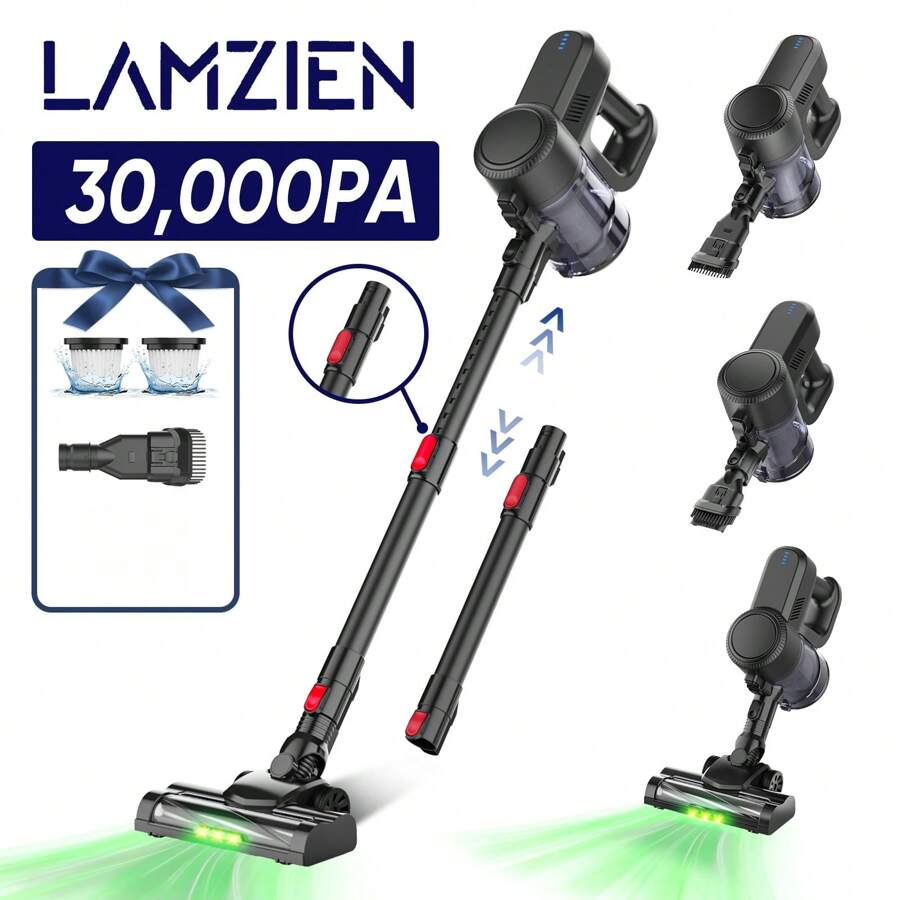 LAMZIEN Cordless Vacuum Cleaner For Home: 28KPA 40Min Freestanding Vacuum Cleaner, Foldable Extension Tube, Rechargeable Battery, Lightweight For Pet Hair, Hard Floors, Carpets.