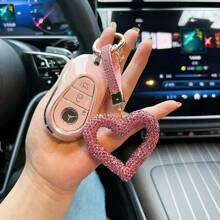 1 buc breloc strălucitor cu inimă și stras, cadou de Crăciun personalizat, breloc drăguț pentru prietenă, accesoriu de modă strălucitor din aliaj de zinc pentru toate anotimpurile, accesorii pentru genți, șnururi cu suport pentru legitimație, accesorii auto, brelocuri pentru genți