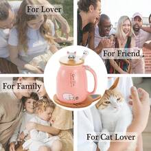 Taza de té Kawaii con infusor de gato lindo taza de café de cerámica, taza de té, color rosa, lindo, regalo para mujeres, amantes de los gatos, regalos de 13 onzas - 1 - Ver 7