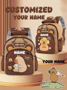1 pieza Capibara personalizado, Bolso de doble clic, Mochila personalizada con estampado de Capibara de dibujos animados con nombre personalizado para niños y niñas, mochila mini ligera y linda con nombre personalizado o texto festivo, bolso de moda con cierre de cremallera de nailon, bolso casual multifuncional para uso diario, regalo perfecto entre amigos, multifuncional, ornamental, letra, elegante, moderno, colorido, lindo, adorable, casual, personalizado, único, personalizado, regalos ideales para él, regalos ideales para ella