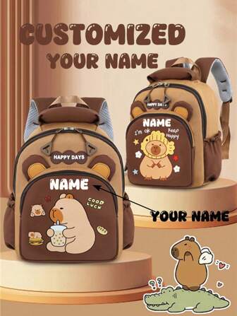 1 Piece Customized Capybara Mini Backpack, Capybara Pattern Cartoon Customized Personalized Name Backpack, Suitable For Boys And Girls, Lightweight And Cute Mini Backpack, Can Be Customized With Name Or Holiday Text, Mini Nylon Zipper Closure Fashion Pattern Bag, Suitable For Boys And Girls, Multifunctional Casual Bag, Suitable For Daily Use, Perfect Gift Between Friends,
