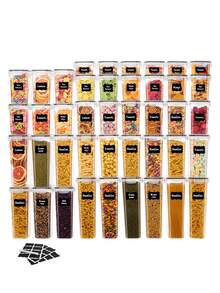 48pcs Sealed Food Storage Containers With LIDS - Lunch Boxes Ideal For Organizing And Storing Grains, Rice, Pasta, Tea, Nuts And Coffee Beans In A Kitchen Pantry - Can Be Used For Dishwasher Washing, Including Labels And Markers - Black and White - View 2