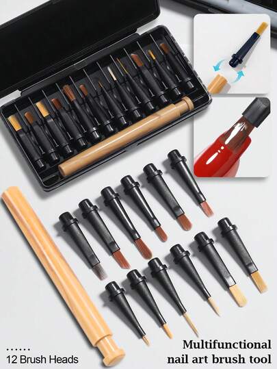 Beautizon Nailartlab 13pcs Multi-Functional Nail Art Brush Set, Minimalist Design, Suitable For Nail Painting/Gradient/Lines, Replaceable Brush Heads, DIY Nail Art Tools - Includes Brush Holder, Applicable For Nail Salons And Home Nail Care Accessories