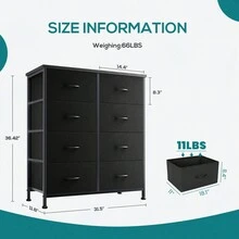 Dresser For Bedroom With 8 Drawers Tall Dresser & Chest Of Drawers Fabric Dresser With Wood Top And Sturdy Steel Frame - Black - View 11
