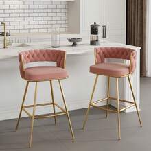 VECELO Taburete de bar de piel de PU rosa con marco de metal electrolítico - Silla de bar de 34 pulgadas de altura con reposapiés, fácil de ensamblar, perfecta para la isla de la cocina y el bar del hogar - Rosa - Ver 2