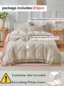 Juego de funda nórdica con estampado argyle caqui acolchado y texturizado con flecos, juego de ropa de cama bohemio shabby chic para todas las estaciones, suave y transpirable (1 funda nórdica + 1/2 fundas de almohada)