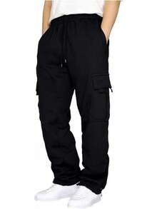 Men's Casual Cargo Sweatpants With Drawstring For Hiking - Black - View 4