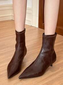 Fall/Winter Comfortable & Easy To Wear! Vintage Brown Soft Leather Low Heel Ankle Boots For Women, New Autumn Style,Kitten Heels - Brown - View 2