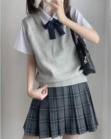 Blostirno Women's Sweater Vest JK Uniform Kint Vests Solid Classic Sleeveless Pullover Sweaters Tops - 黃色 - 查看 9